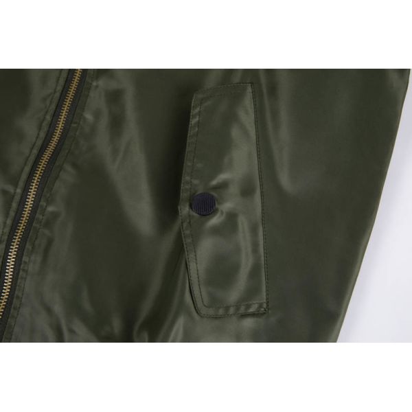 Army Green Lightweight MA-1 Bomber Jacket with Orange Lining and Wind-Resistant Shell