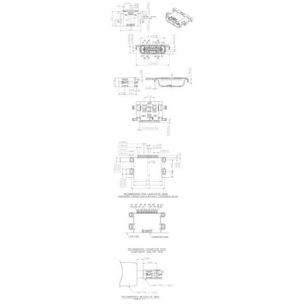 Right Angle Female USB Type C Connector 16 PIN SMT USB 3.1 Standards