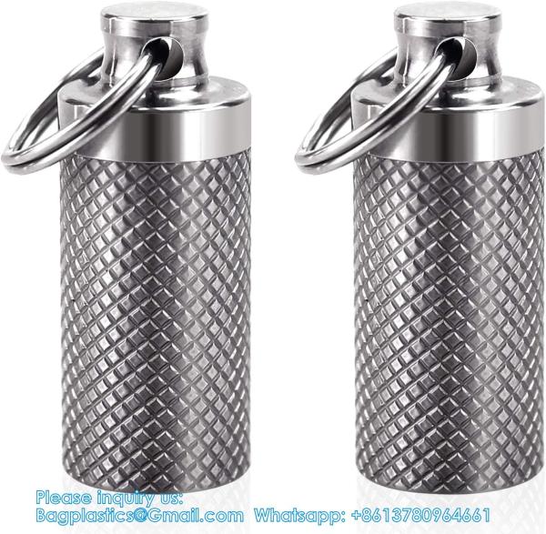 Keychain Pill Holder (5 Pack), Aluminum Waterproof Portable Small Travel Medicine Bottle Case Box Container For Purse