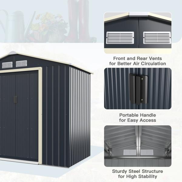 Large Size Metal Garden Building Shed with 4 Vents 43kg Powder Coated Frame by AJUNION