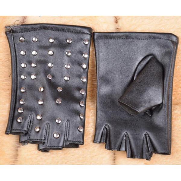Black PU Leather Studded Lined Biker Punk Driving Fingerless gloves Eyelets Gloves