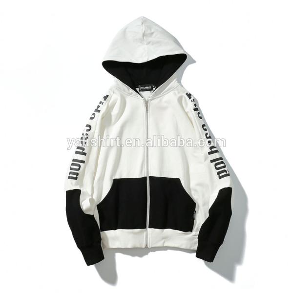 Retro hip hop mens contrast panel print sleeves hoodies streetwear