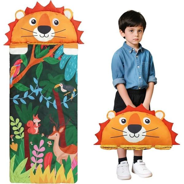 59x24 Inch Kids Animal Nap Mat - 2-in-1 Sleeping Bag with Zipper