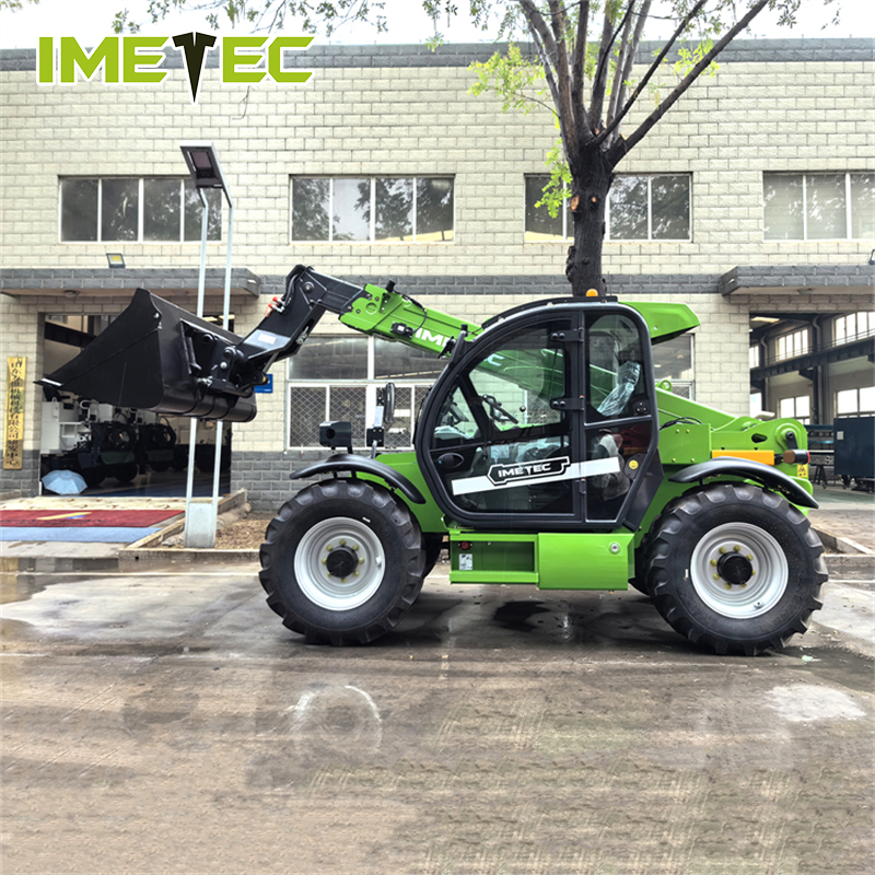 IMETEC Electric Telescopic Handler Forklift Rubber Off Road Tires 4 Wheel Steering