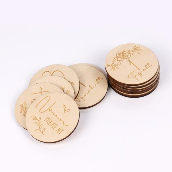 Baby Monthly Cards Wooden Cards Double Sided Discs Baby Gift Sets Stickers Blocks Set of 13 with Drawstring Bag