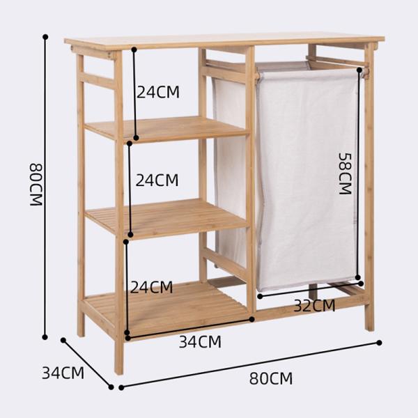 High Quality BamBoo Wood Laundry Hamper Basket Table With Sliding Bag Storage Rack