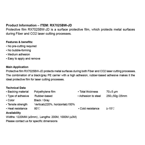 Film adhésif à base de caoutchouc en polyéthylène noir/blanc pour les procédés de découpe au laser
