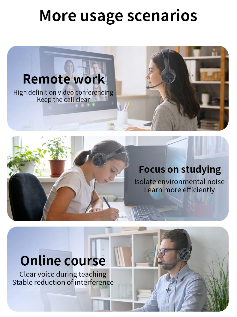 JTY-1036 Wired Call Center Headset with Adjustable Microphone, USB Type‑C 3.5mm Multi‑Interface Over‑Ear Headphone, Volume & Mute Control for Office Customer Service Online Class