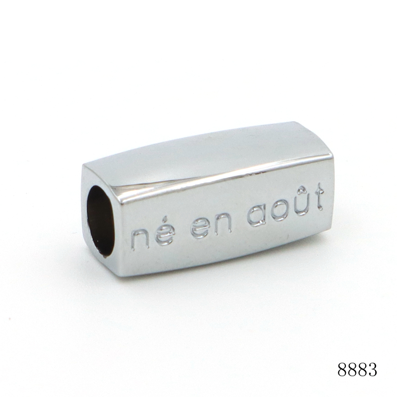 Chrome Plated 6mm Hole 20mm Metal Square Bead Zinc Alloy Custom Logo Text Bead Bracelet Spacer Beads