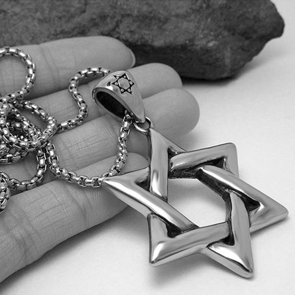 Men's 925 Silver Plated Titanium Stainless Steel Necklace with Jewish Stars(SP460)