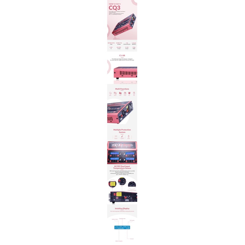 EV-PEAK  CQ3 100W X 4 RC Multi-Functions 4 Channel Smart Intellgents Balance Charger for Lipo LIHV LiFe NiMH NiCd Pd Battery UAV