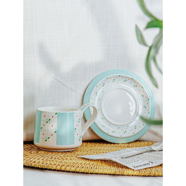 Simple Blue Ceramic Cup And Saucer Set For Cappuccino Or Tea In Europe Design
