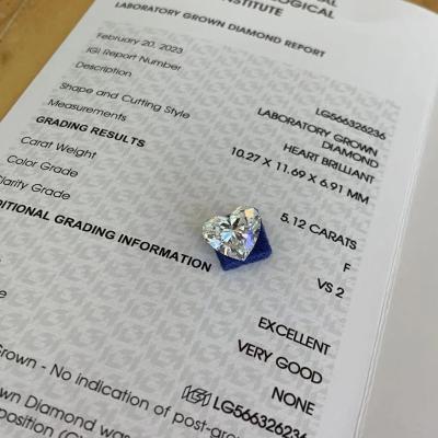 5.12ct Heart Lab Grown Diamonds CVD F VS2 2EX N IGI LG566326236