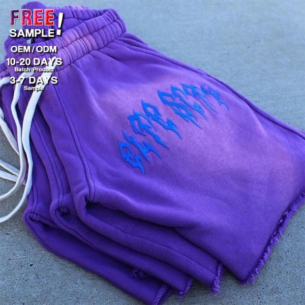 Shorts personnalisés Summer Puff Logo imprimé Shorts Rips lavés à l'acide Distressed Cut Edge Vintage Streetwear Casual Raw Hem Shorts Hommes