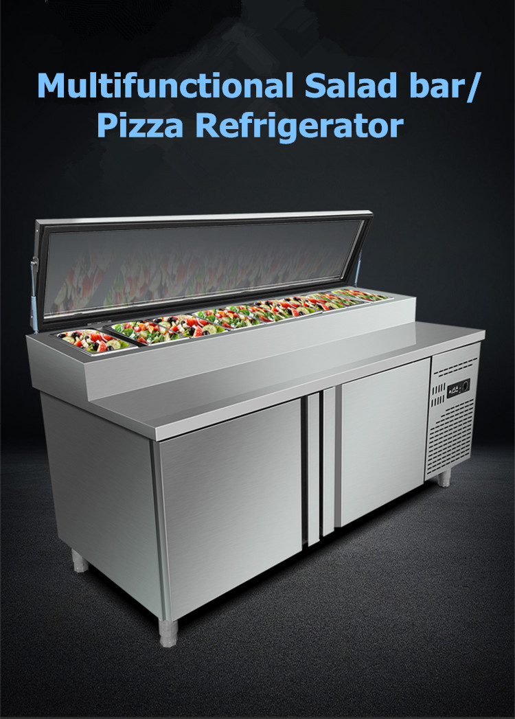 Commercial Stainless Steel Double Temperature Pizza Preparation Table with Adjustable Shelves
