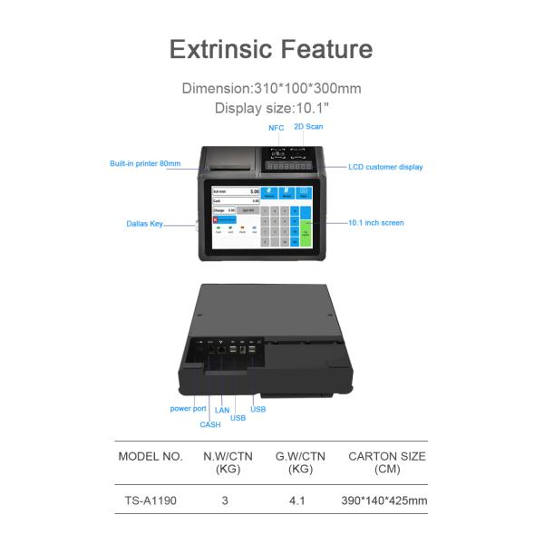 IC Card Reader Optional Restaurant Tablet Touch Screen POS Systems for Food Ordering