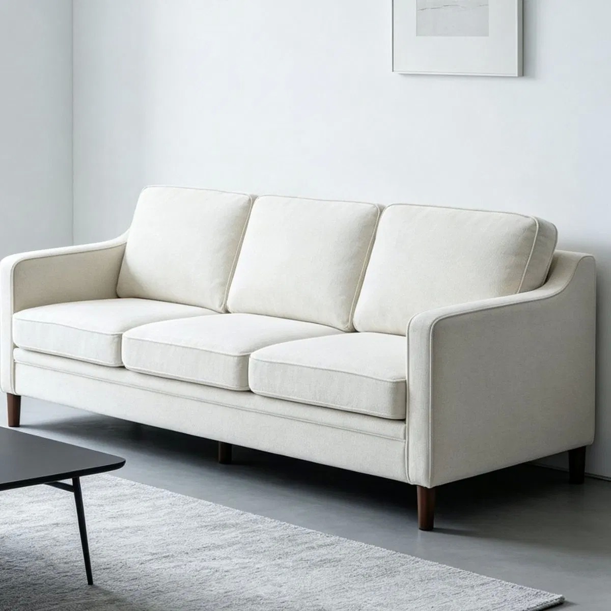 Neat Line Design Cream Three Seater Sofa for Modern Villa Living Room Interior Layout Work