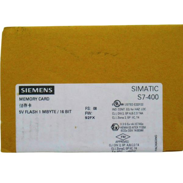 SIEMENS 6ES7952-1KK00-0AA0 SIMATIC S7, Карта памяти Карта памяти для S7-400, длинный дизайн, 5В флэш-эпром, 1 Мбайт
