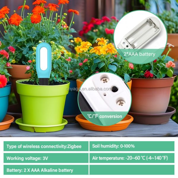 Wireless ZigBee Smart Soil Moisture Temperature Monitor for Plants App Controlled