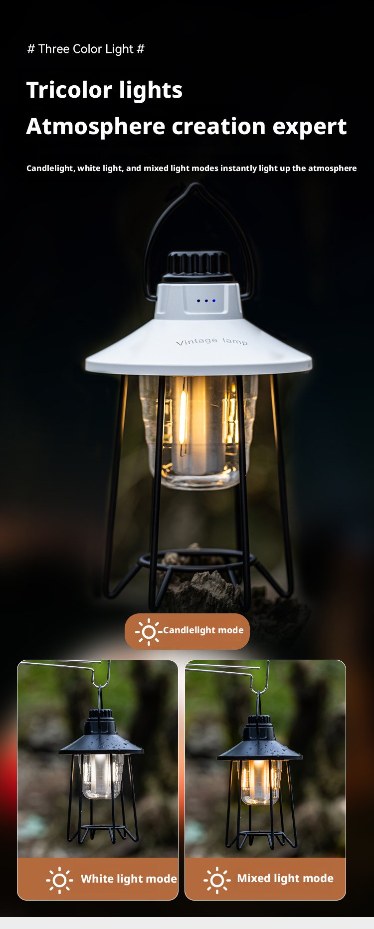 Retro Design Outdoor Camping Lantern Usb Rechargeable Camping Light With Hook