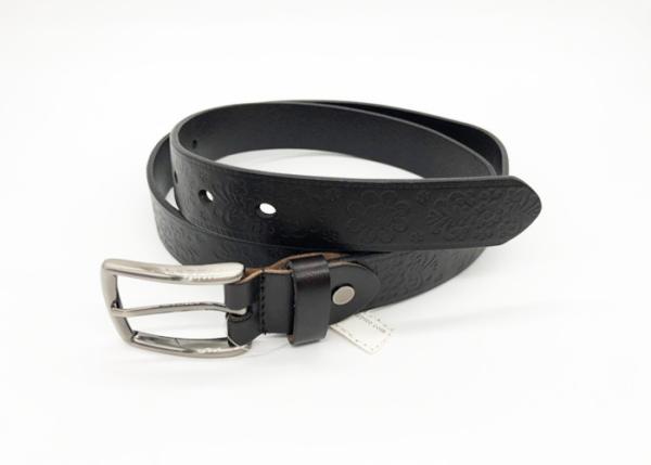 Flower Pattern Embossed Leather Belt Black Color 95 - 125cm Length