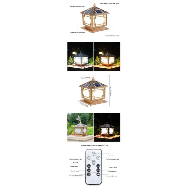 50000 Hours Working Lifetime Aluminum Solar Post Light for Outdoor Main Gate Pillar