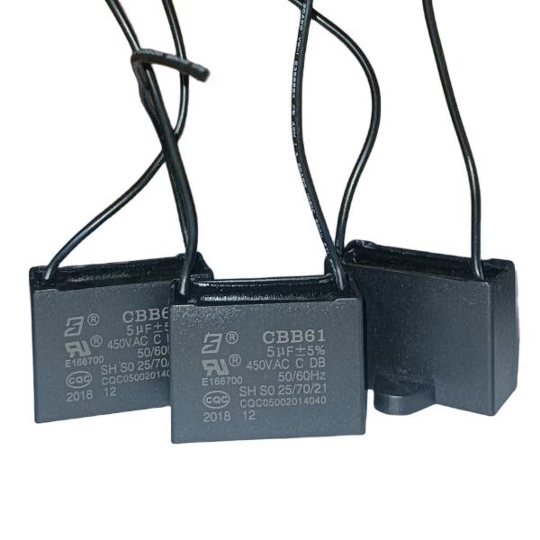 CBB61 450V 5.0mfd 150 Line Length Ceiling Fan Capacitor Plastic Triangles With Location Hole