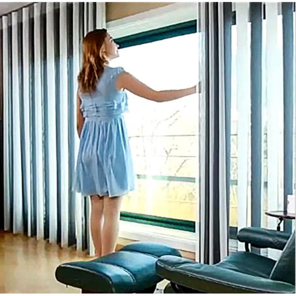 Elegant light filtering  light blue Shangri la blinds vertical with Smart home system app/with manual chain rope