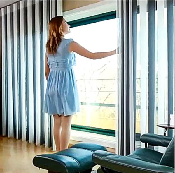 Elegant light filtering  light blue Shangri la blinds vertical with Smart home system app/with manual chain rope