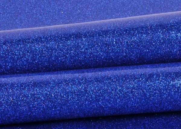Blue Pvc Glitter Fabric With Cloth Bottom , Special Textile Leather Sparkle Glitter Fabric