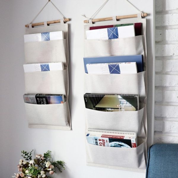 Eco-Friendly Sublimation Cotton Linen Look Hanging Organiser With 3 Or 4 Pockets Diy Photo Printing Reusable Hanging Storage Bag For Home Wall Decor