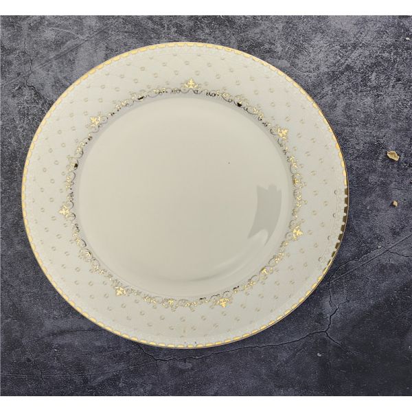 gold with new bone china  27cm dinner plate coupe shape