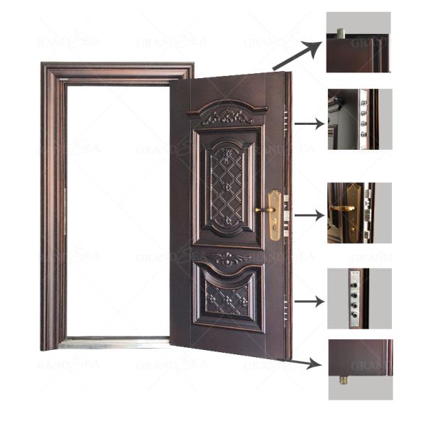 Guatemala Carved Design Cast Aluminum Low Price High Quality Main Front Security Steel Door for Commercial Buildings