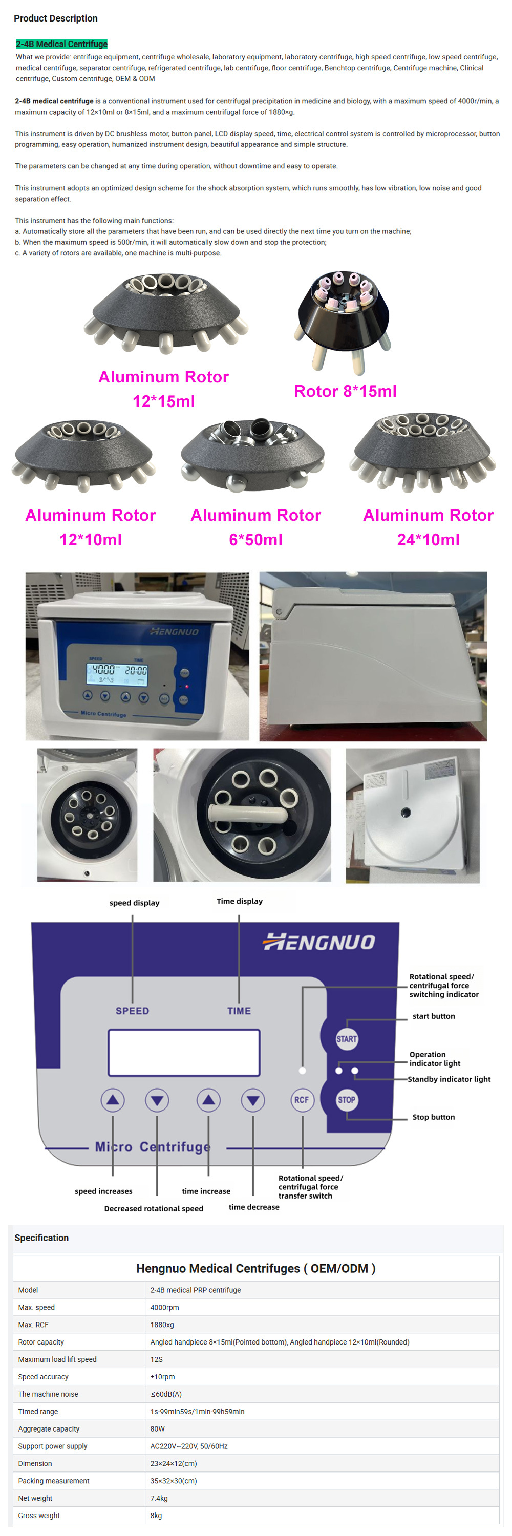 Portable 2-4B PRP Centrifuge 4000rpm 3 Year Warranty for Medical and Lab Use