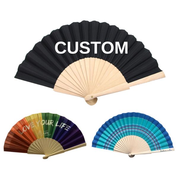 23cm Linen Wood Fan Natural Folding Fan in Stock Fabric Folding Wood Hand Fan for Weeding and Party