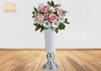 White Fiberglass Floor Vases Homewares Decorative Items Silver Leaf Footed Table Vases