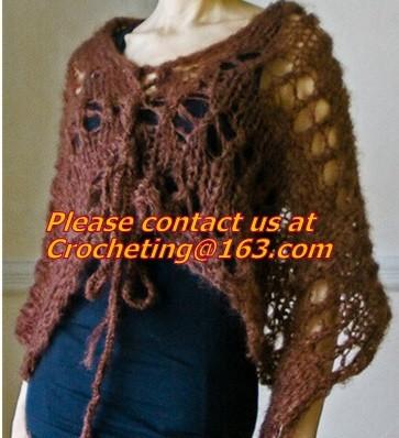 Hand Knitted Poncho, Brown Scarf,Wool Knitted Sweater Green Free Knitting Crochet Woman