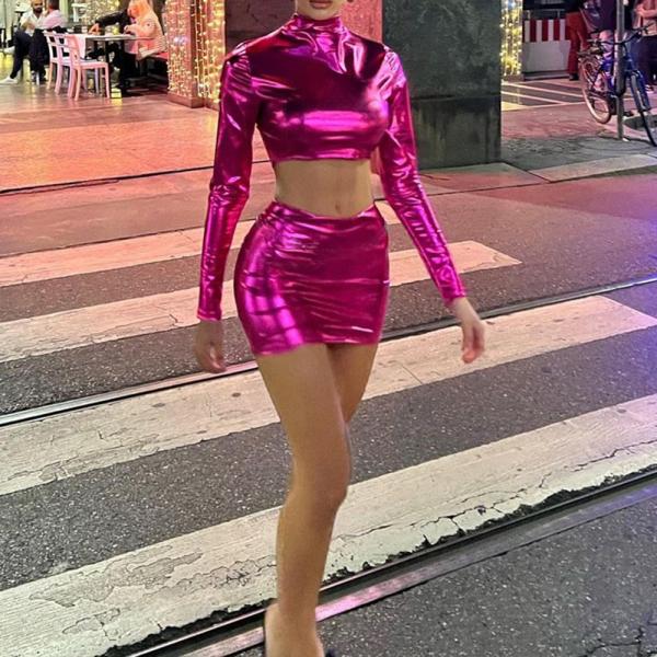 Vêtements féminins métalliques brillants sexy vestimentaires de soirée