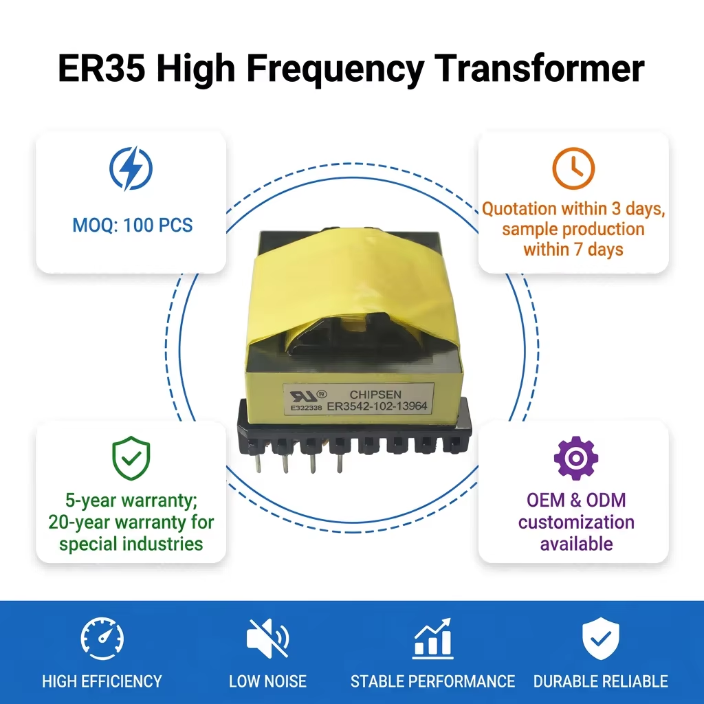 ER35 Pure Copper Ferrite Core High Frequency SMPS Transformer Vertical PCB Mount