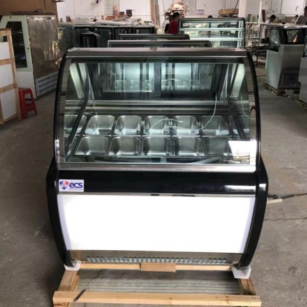 Glass Door Gelato Display Freezer Ice Cream Showcase 10pcs Pans
