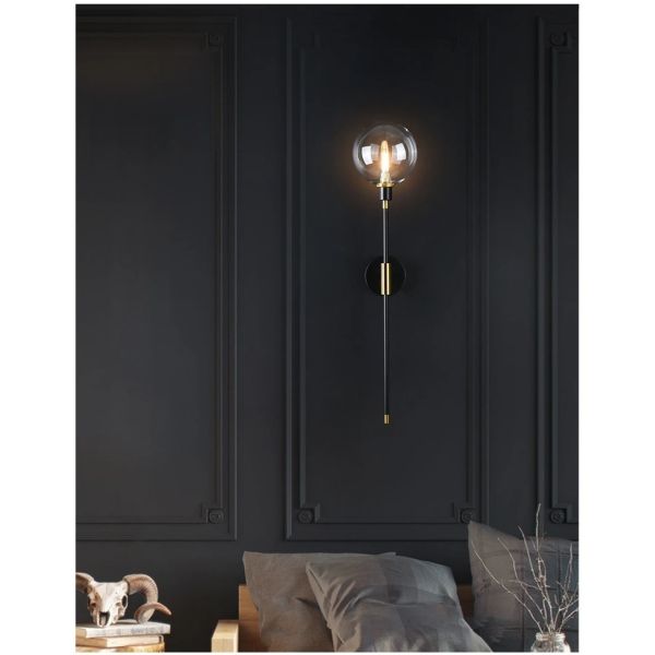 Home Bedside Wall Light Fixtures Black Iron Glass Ball Wall Lamps(WH-VR-152)