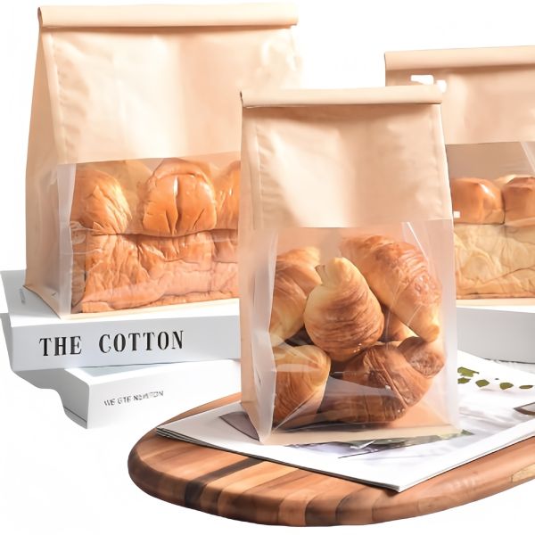 Square Bottom Bread Packaging Bags Custom Bakery Bags With Window Resealable Tin Tie Tab Lock