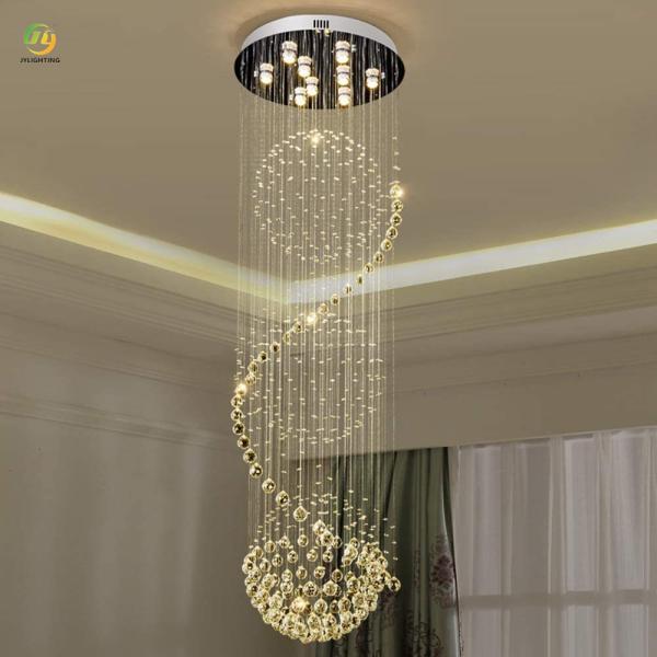 JYLIGHTING Simple Light Luxury Crystal Duplex Staircase Chandelier Living Room Villa Split-level Long  Crystal Pendant Light