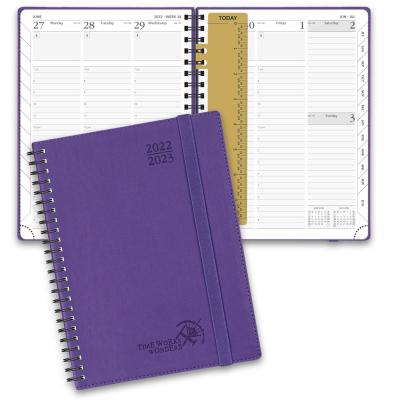 Planejador espiral Softcover do roxo acadêmico semanal do planejador com programação de hora em hora e abas mensais