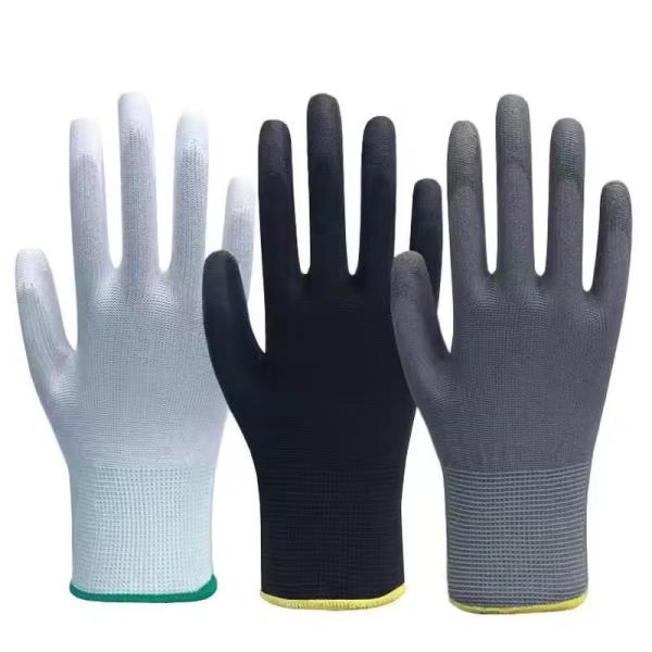 Wholesale Polyurethane Coating Polyester Protection Gloves 13G Nylon Safety Hand PU Palm Coated Garden Work Gloves