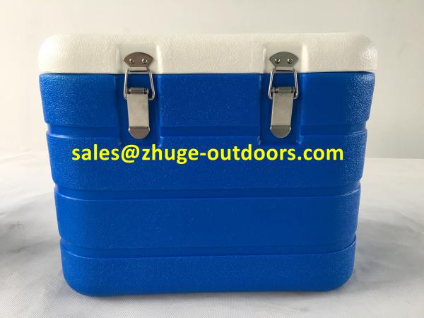 Portable 16 Liter PU Insulation Blue Plastic Ice Cooler Box