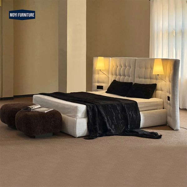 Mail Packing Y King Queen Size Solid Wood Leather Upholstered Bed Frame with Lighting and High Density High Resilience Foam