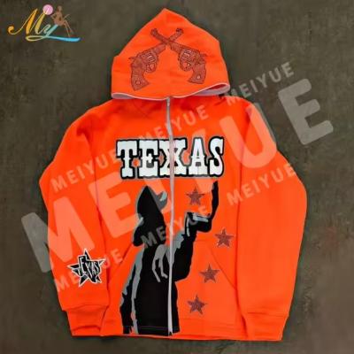 Clothing Manufacturer Custom Fashion Rhinestones Full Face Zip Hoodie Custom logo Men Hip Hop Oversized Full Face Zip Hoodie