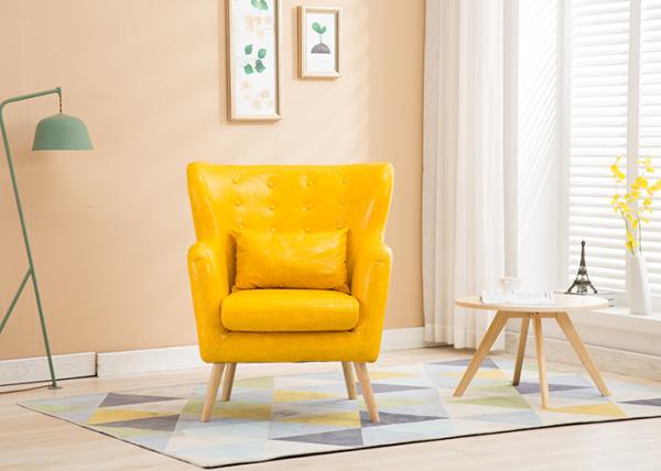 Living Room Fabric Wooden Sofa Ming Yellow Colour With High Density Sponge