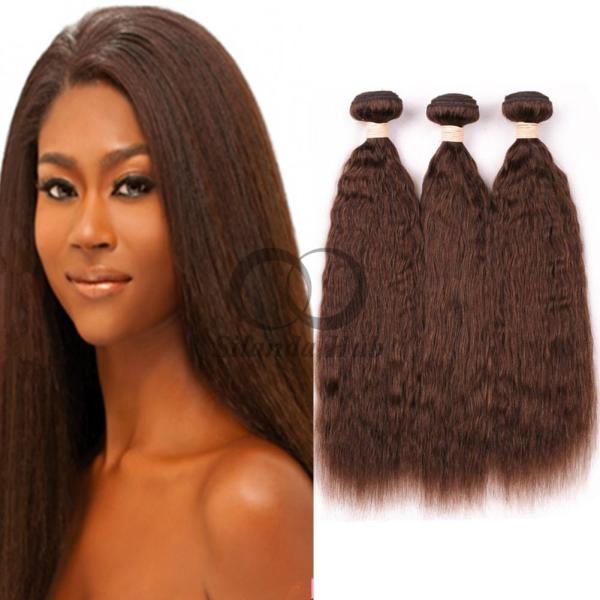 #4 Medium Brown Kinky Straight Remy Human Hair Bundles Sew In Weave Bundles Brazilian Bundle Deals
